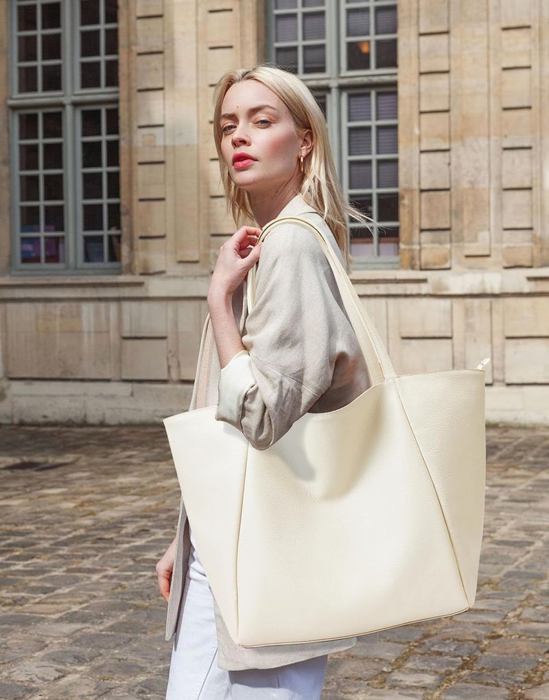 KALIDI Large Tote Bag Vegan Leather Casual Zipper Work Bag Weekender Hobo for Women 23L Oversize Shoulder Travel Purse - Image 3